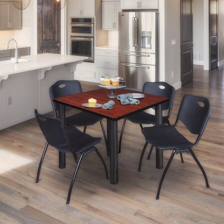 KEE Square Tables > Breakroom Tables > Kee Square Table & Chair Sets, 48 W, 48 L, 29 H, Cherry TB4848CHBPBK47BK